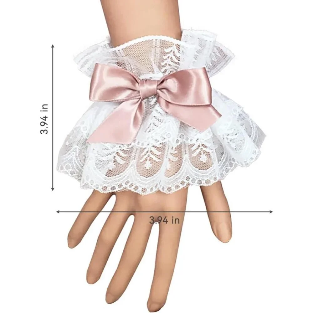 Women's Lotus Root Bow Sexy Lace Hand Sleeve Gloves Elastic Bracelet Cuffs Wrist